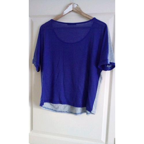 Tee-Shirt Bicolore Grise Et Bleu Avec Petite Poche Poitrine