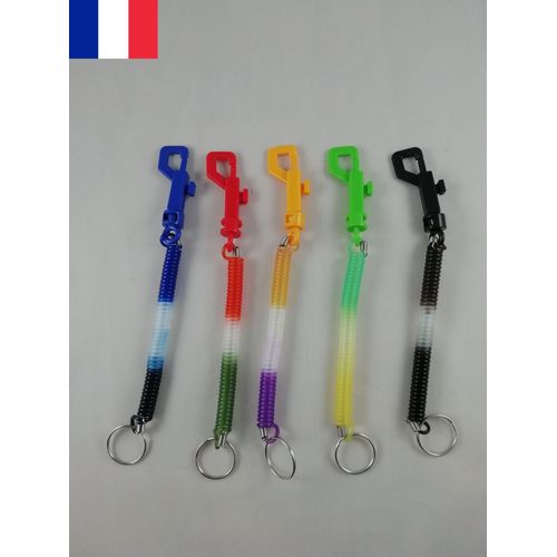 Porte Clé Cordon 20 Cm À Ressort Élastique Avec Mousqueton Plastique 6 Couleurs