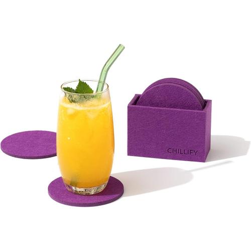 Purple Sous-Verres Pour Boissons , Ensemble De 8 | Feutre Avec Boîte De Rangement | Tapis De Table Antidérapant, Résistant À La Chaleur Et Lavable | Convient Pour Verres Et Tasses | Violet, Rond