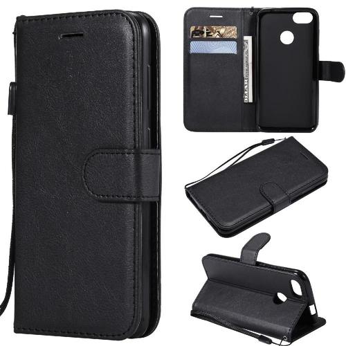 Flip Étui Pour Huawei P9 Lite Mini Avec Fente Pour Carte Couleur Solide Classique Étui De Téléphone Portefeuille D'affaires Cuir De Haute Qualité - Noir