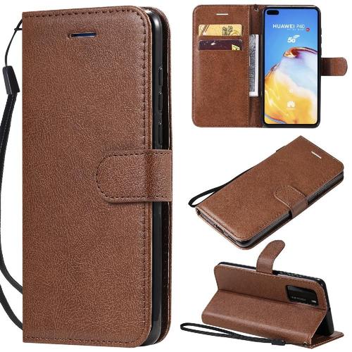 Flip Étui Pour Huawei P40 Étui De Téléphone Portefeuille D'affaires Couleur Solide Classique Cuir De Haute Qualité Avec Fente Pour Carte - Le Brun