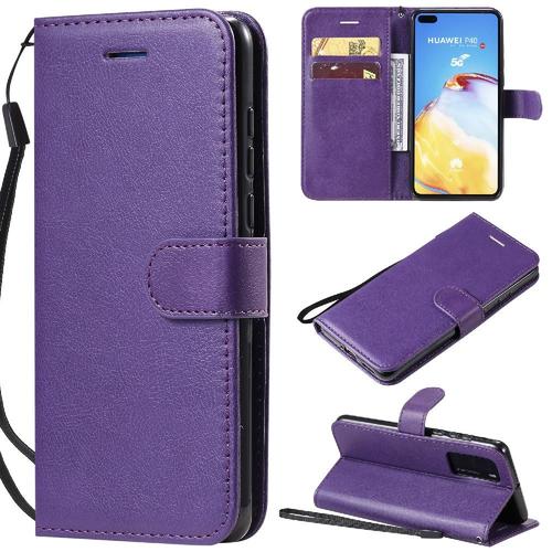 Flip Étui Pour Huawei P40 Étui De Téléphone Portefeuille D'affaires Couleur Solide Classique Cuir De Haute Qualité Avec Fente Pour Carte - Violet