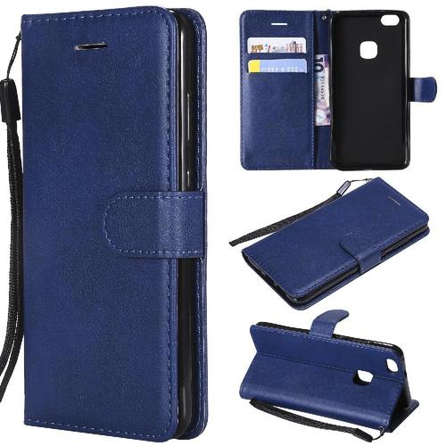 Flip Étui Pour Huawei P10 Lite Avec Fente Pour Carte Cuir De Haute Qualité Étui De Téléphone Portefeuille D'affaires Couleur Solide Classique - Bleu