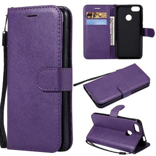 Flip Étui Pour Huawei P9 Lite Mini Étui De Téléphone Portefeuille D'affaires Avec Fente Pour Carte Couleur Solide Classique Cuir De Haute Qualité - Violet