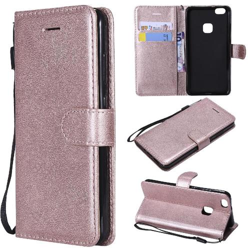 Flip Étui Pour Huawei P10 Lite Couleur Solide Classique Cuir De Haute Qualité Étui De Téléphone Portefeuille D'affaires Avec Fente Pour Carte - Couleur Rose