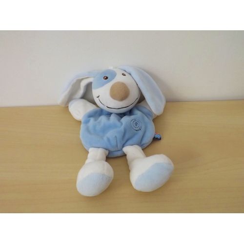 Doudou Chien Blanc Bleu Spirales Sucre D'orge