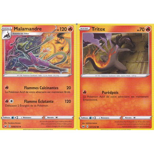 2 Cartes Pokemon - Malamandre - 028/202 - Tritox - 027/202 - Épée Et Bouclier