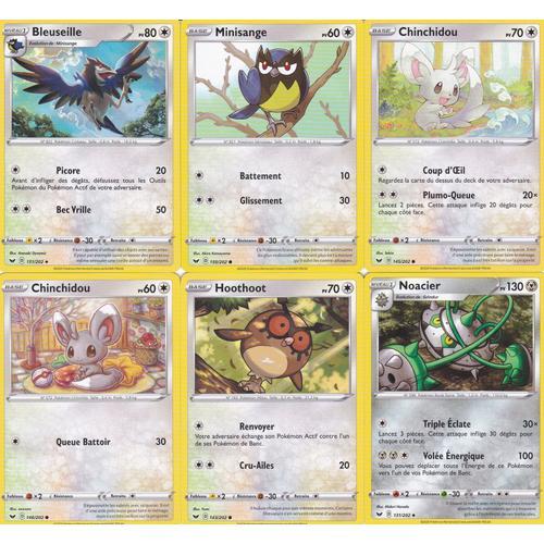 6 Cartes Pokemon - Épée Et Bouclier - Bleuseille 151/202 - Minisange 150/202 - Chinchidou 145/202 - Chinchidou 146/202 - Hoothoot 143/202 - Noacier 131/202 - Françaises