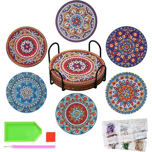 Mandala 8pcs Diy Diamant Peinture Dessous De Verre, 5d Sous-Verres Art De Diamant De Voiture, Diamond Painting Boissons Tasse Coasters Avec Support, Pour Débutants Enfants Adultes, 10x10cm (Mandala)