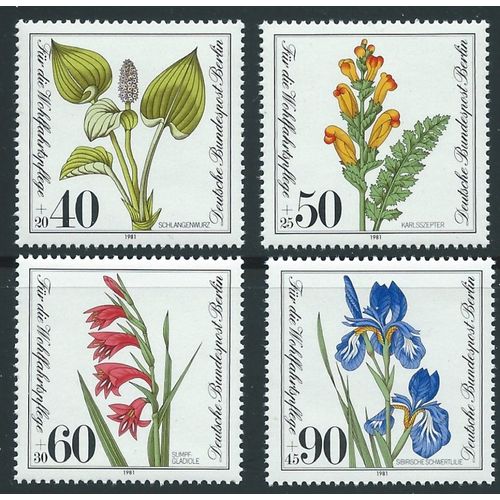 Timbres Berlin Allemagne Fédérale 1981 Lot De 4 Neufs** Plantes Menacées N° 611 612 613 614