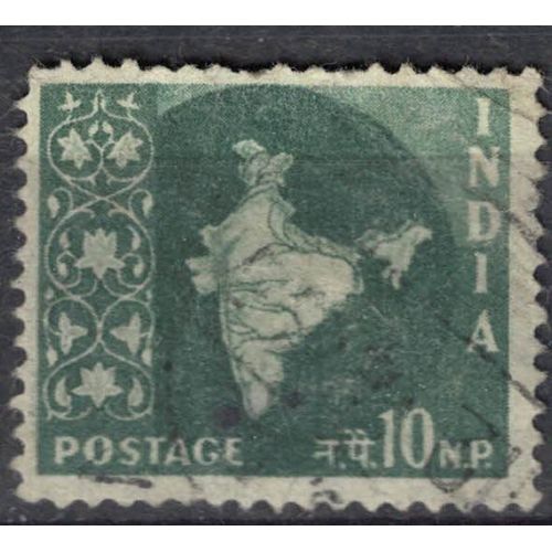 Inde 1957 Oblitéré Used Map Of India Carte Mappe De L'inde 10 Naye Paisa Vert Su