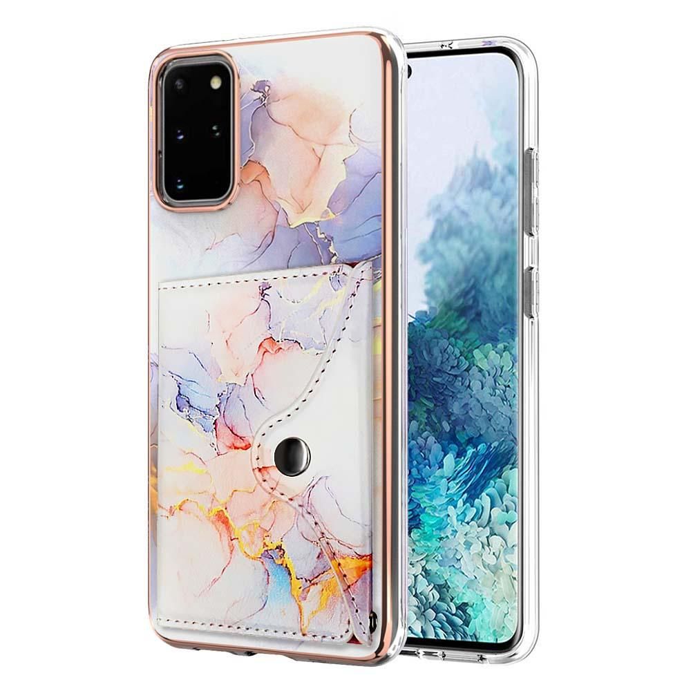 Étui Pour Samsung Galaxy S20 Plus 5g Fentes Pour Cartes Marbre Portefeuille Slim Pare-Chocs En Tpu Souple - Blanc