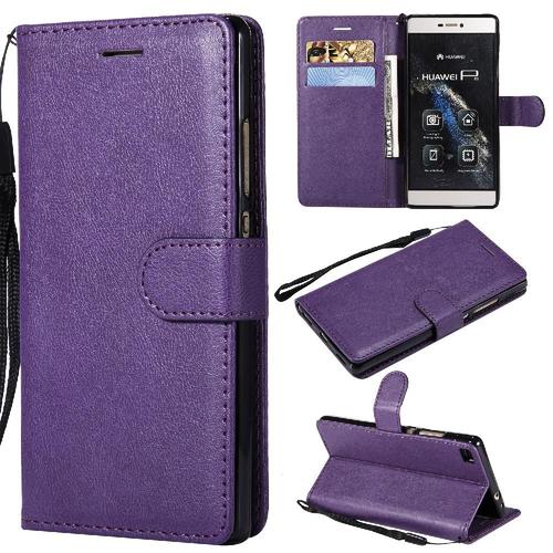 Flip Étui Pour Huawei P8 Cuir De Haute Qualité Avec Fente Pour Carte Couleur Solide Classique Étui De Téléphone Portefeuille D'affaires - Violet