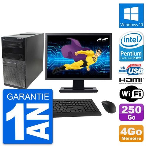 PC Tour Dell 390 MT Ecran 22" G630 RAM 4Go Disque Dur 250Go HDMI Windows 10 Wifi
