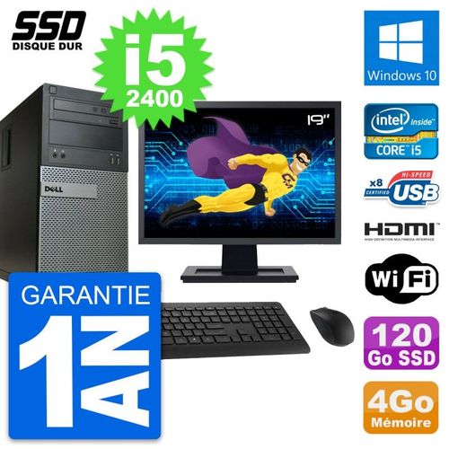 PC Tour Dell 390 MT Ecran 19" i5-2400 RAM 4Go SSD 120Go HDMI Windows 10 Wifi