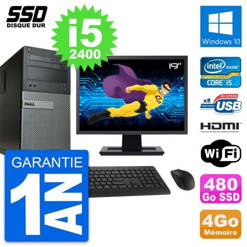 PC Tour Dell 390 MT Ecran 19" i5-2400 RAM 4Go SSD 480Go HDMI Windows 10 Wifi