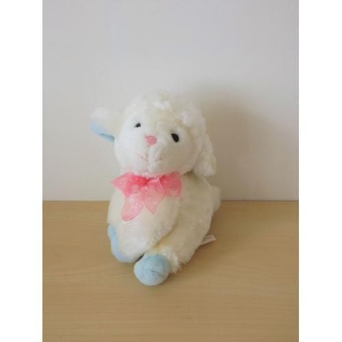 Peluche Mouton Agneau Blanc Bleu Nicotoy