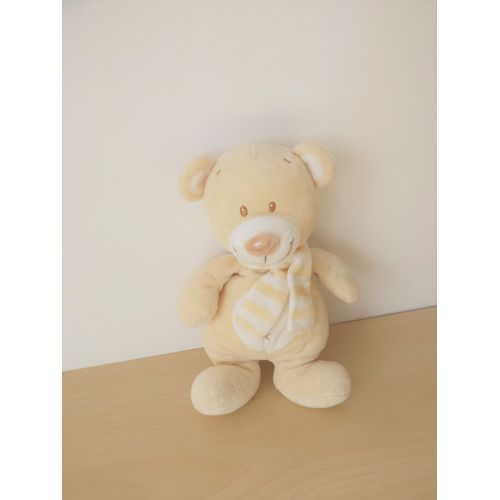 Doudou Ours Beige Écharpe Pommette