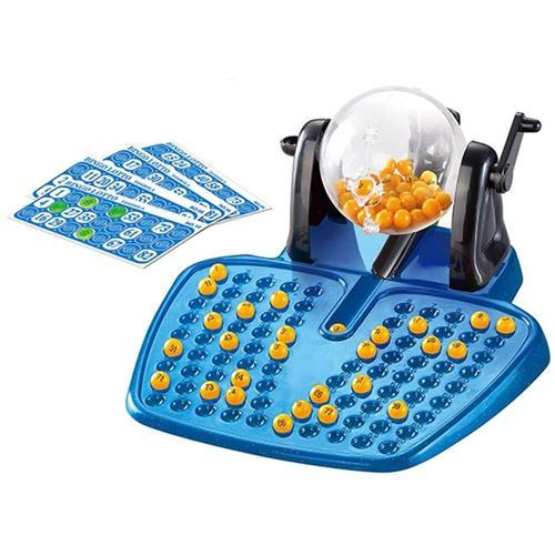 Jeu De Societe Bingo Loto Bleu Avec Distributeur De Boules, 90 Boules Numérotées, 48 Cartes Et Des Jetons Hobbytech