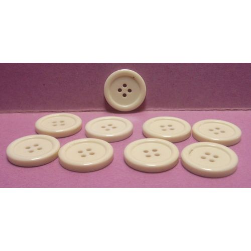 Lot De 9 : Bouton À 4 Trous Blanc - Résine - Diamètre 25 Mm X Ep. 3,9 Mm