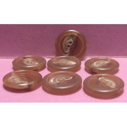 Lot De 7 : Bouton À 4 Trous Marron Façon Nacre - Résine - Diamètre 27 Mm X Ep. 5,5 Mm