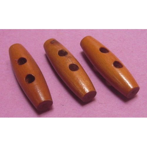 Lot De 3 : Bouton 2 Trous Marron Forme Ovale / Fusée - Bois