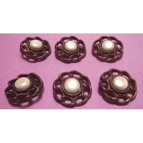 Lot De 6 : Bouton À Queue Style Ancien Avec Perle - Résine - Diamètre 29 Mm