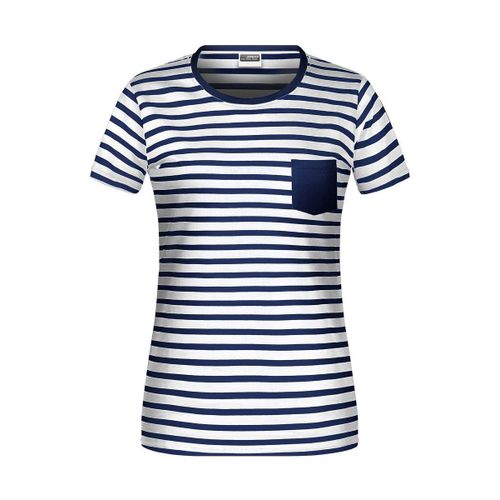 T-Shirt Ray? Coton Bio Marini?Re Pour Femme - 8027 - Blanc Et Bleu Marine