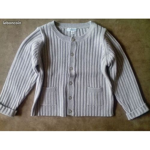 Gilet Coton / Acrylique Gris - Vert Baudet - T 3 Ans