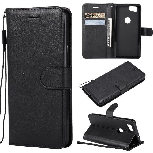Flip Étui Pour Google Pixel 2 Avec Fente Pour Carte Étui De Téléphone Portefeuille D'affaires Cuir De Haute Qualité Couleur Solide Classique - Noir