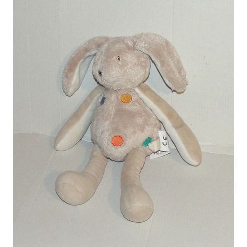 Doudou Lapin Beige Marese A Pois De Couleurs Peluche Lapinou 24 Cm