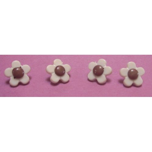 Lot De 4 : Bouton À Queue Fleur Blanc Centre Marron - Résine - Diamètre 13/14 Mm