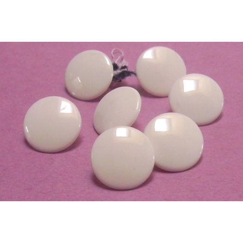 Lot De 7 : Bouton À Queue Blanc Bombé Lisse - Résine - Diamètre 14 Mm