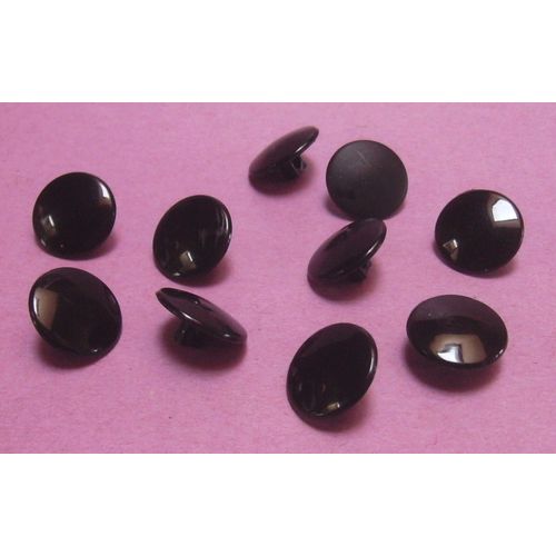 Lot De 10 : Bouton À Queue Noir Bombé Lisse - Résine - Diamètre 14,5 Mm