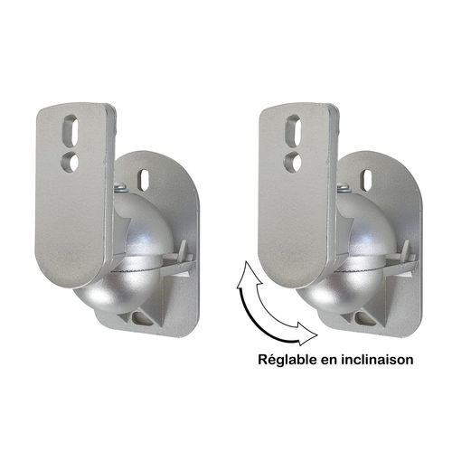Support mural gris pour enceinte - finition silver - Par 2 - réglable en inclinaison