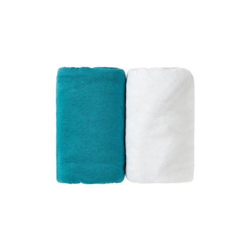 Lot De 2 Draps Housse Bleu Tropical / Blanc 70 X 140 Cm - Babycalin