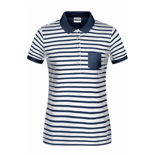 Polo Ray? Marini?Re Coton Bio Pour Femme - 8029 - Blanc Et Bleu Marine