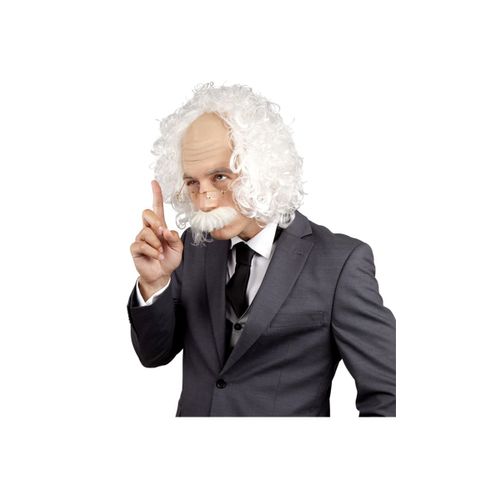 Perruque Einstein Avec Moustache Et Lunettes (Taille Unique)