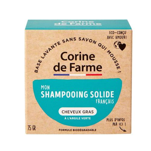 Corine De Farme - Shampoing Solide Cheveux Gras - Vegan - Formule Argile Verte Purifiante - Shampoing Biodégradable Fabriqué En France - Eco-Conçu Et Zero Déchet 