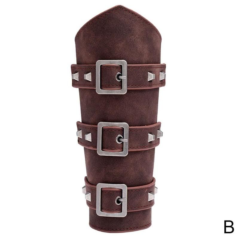 Brown Armure De Cosplay Medievale En Cuir Pu Pour Hommes Bracelet De Chevalier Viking A Lacets Brown