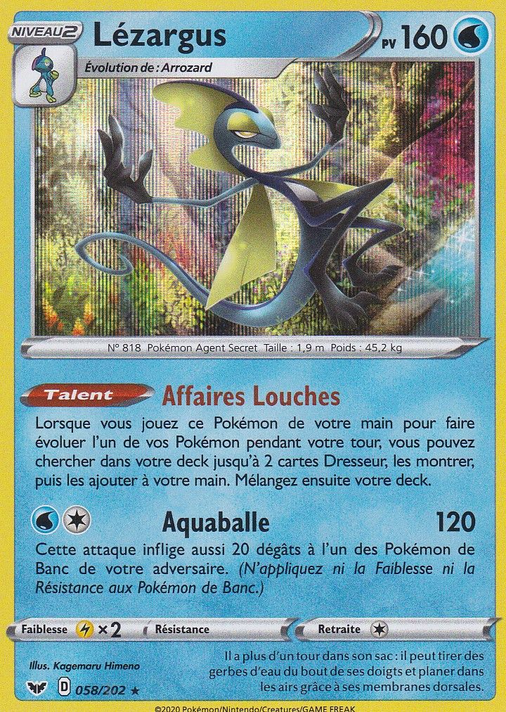 058/202 Holo Carte Pokemon Card Français Epee et Bouclier Lézargus
