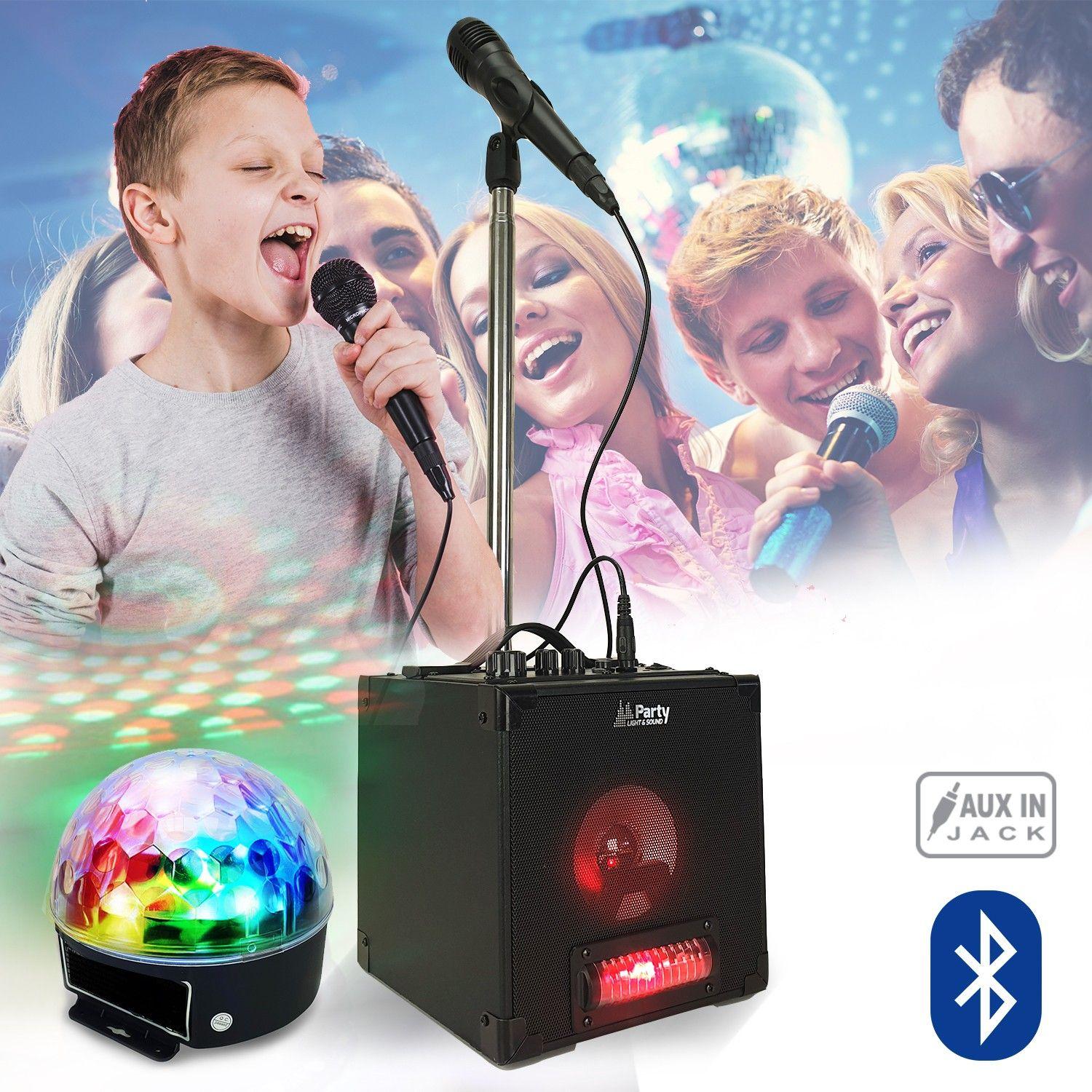 Pack enceinte PARTY SINGER pour Enfants Autonome Batterie Karaoké  Bluetooth, Lumière, micro et support + Festinight Ball 6 LED
