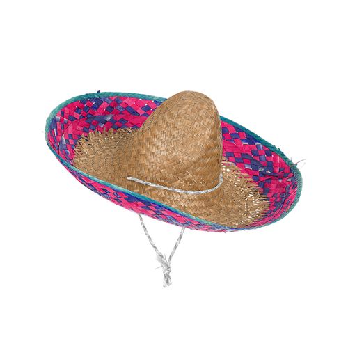 Sombrero Mexicain Bordure Rose Et Bleu Adulte