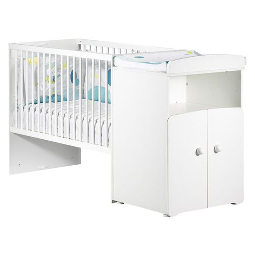 Lit Bébé Combiné Évolutif 60x120 En 90x190 Boutons Boule Blanc