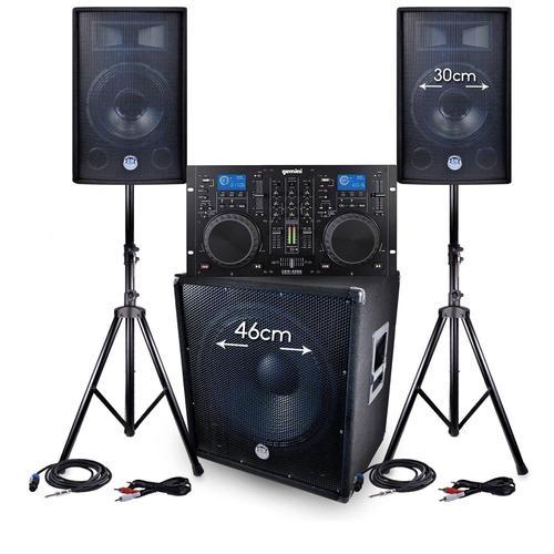 PACK Sono BMS-1812 2400W SUB 46cm - 2 enceintes PRO DJ 30cm + Câbles + Double lecteur GEMINI