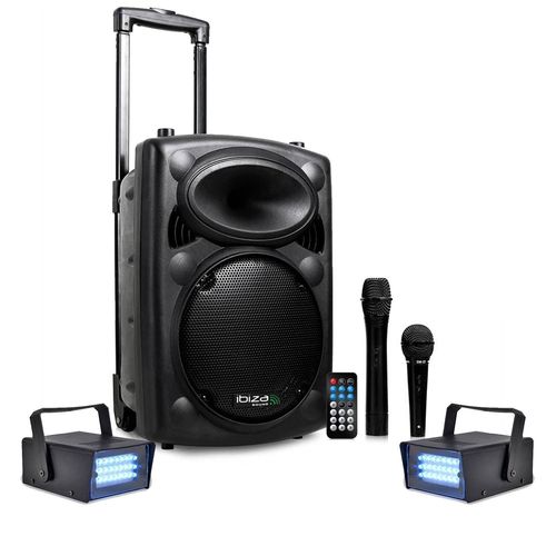 PACK LED IBIZA PORT10VHF-BT Karaoké mobile 500W USB/MP3 + 2 Mini strobes Lytor