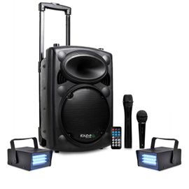 PACK LED IBIZA PORT10VHF-BT Karaoké mobile 500W USB/MP3 + 2 Mini strobes Lytor