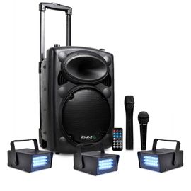 PACK LED IBIZA PORT10VHF-BT Karaoké mobile 500W USB/MP3 +3 Mini strobes Lytor