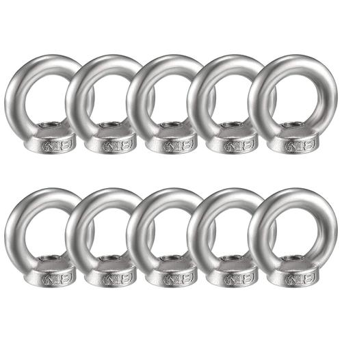 10 Pièces M8 Écrou à Oeil de Levage Acier Inoxydable Écrou de Bague Métriques tériel en Forme Anneau Femelle Fixation Écrou Fileté pour Accessoires de Levage, Polissage de Surface, Argent