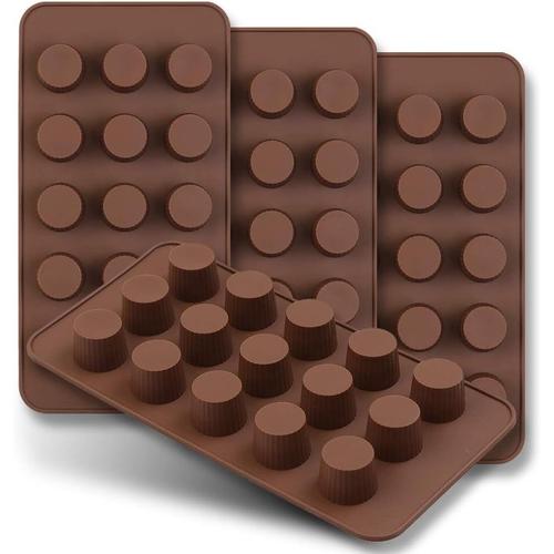 Lot De 4 Moules À Chocolat 15 Cavités En Silicone De Qualité Alimentaire Anti-Adhésif Pour Bonbons, Kéto, Graisse Bombe, Chocolat, Beurre D'arachide